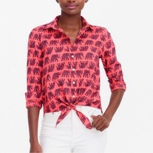 J Crew Tie Front Shirt Elephant Print